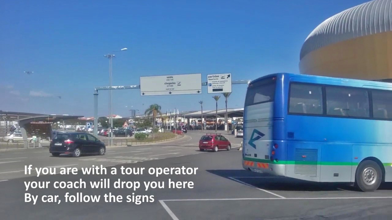 Coach tour drop off zone at Faro Airport (FAO)